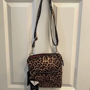Chico's Leopard Print Cross Body Bag with Unique Interior Light NWT!